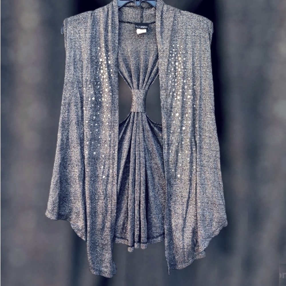 Daytrip Metallic Gray Cardigan with Stud Accents | Size Medium |
